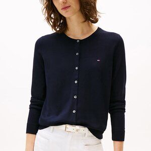 Tommy Hilfiger women's cotton-blend crewneck cardigan‎ in navy blue